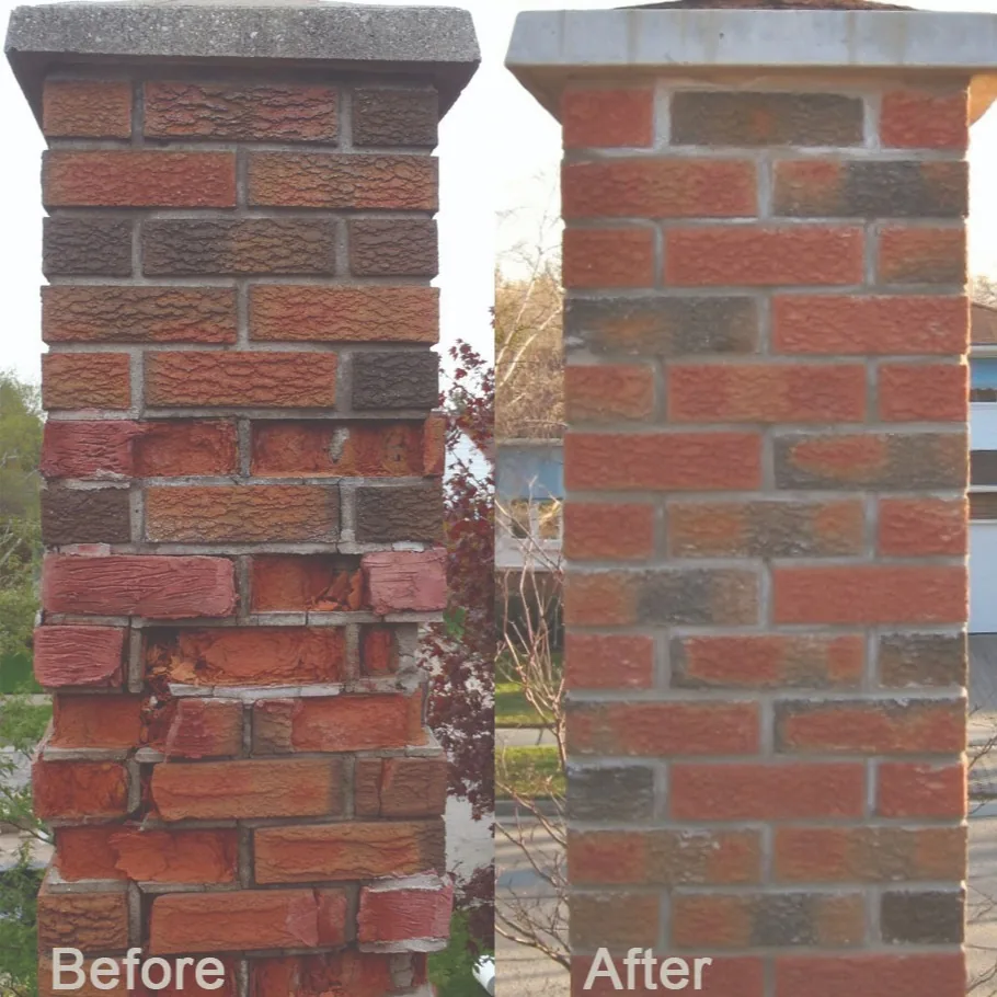 A chimney being repointed