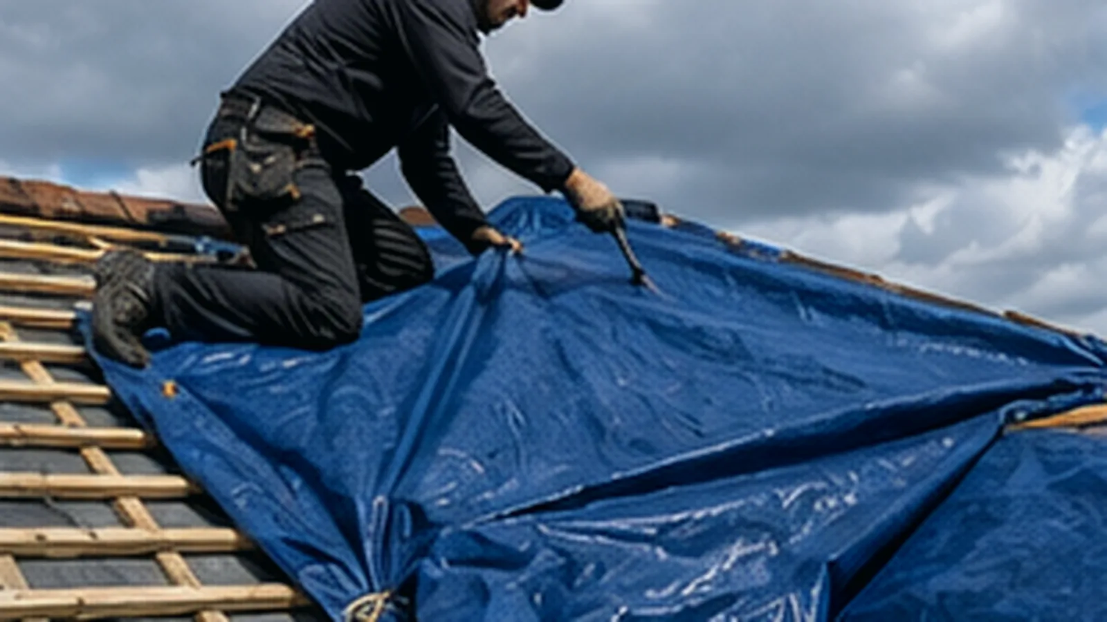 Emergency roof repair being carried out in Amersham